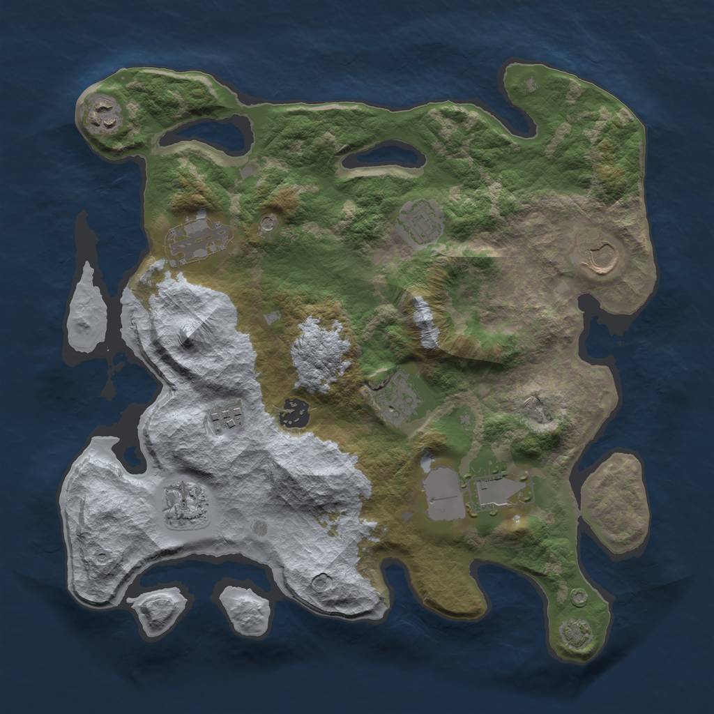 Rust Map: Barren, Size: 3500, Seed: 2045155371, 13 Monuments