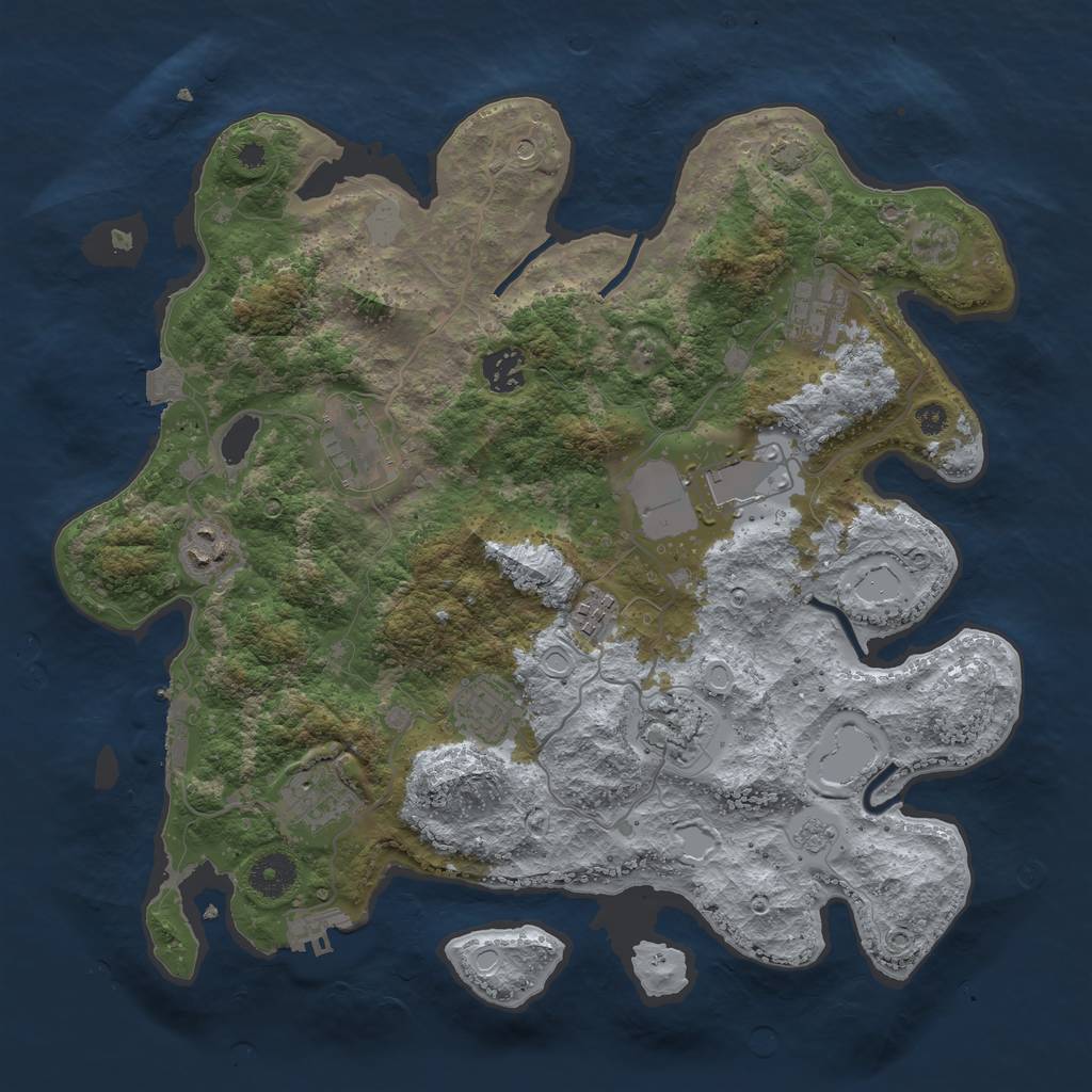 Rust Map: Procedural Map, Size: 3650, Seed: 2786854, 17 Monuments