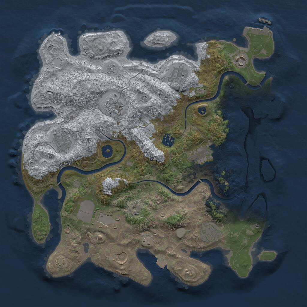 Rust Map: Procedural Map, Size: 3750, Seed: 32701497, 16 Monuments