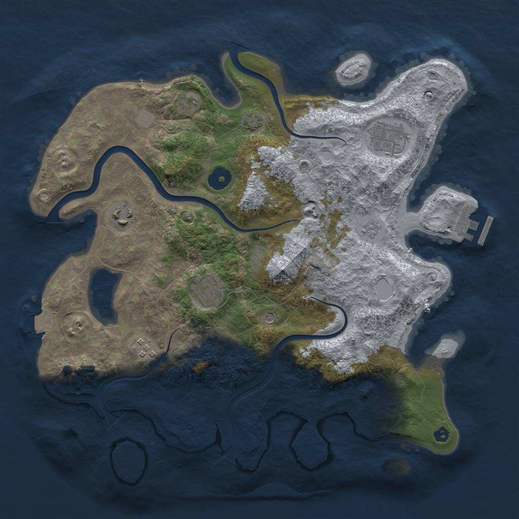 Rust Map: Procedural Map, Size: 3450, Seed: 29599975, 9 Monuments