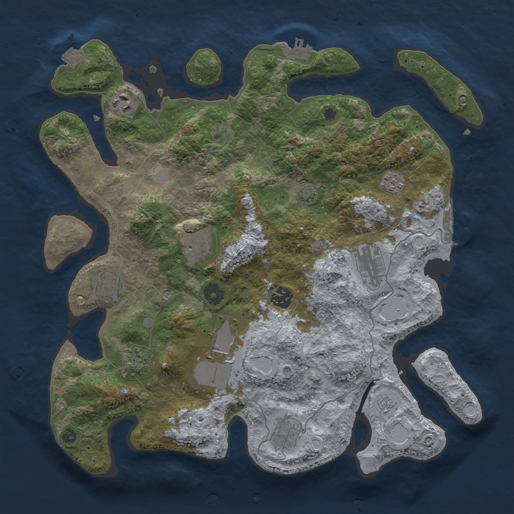 Rust Map: Procedural Map, Size: 3700, Seed: 73335565, 17 Monuments