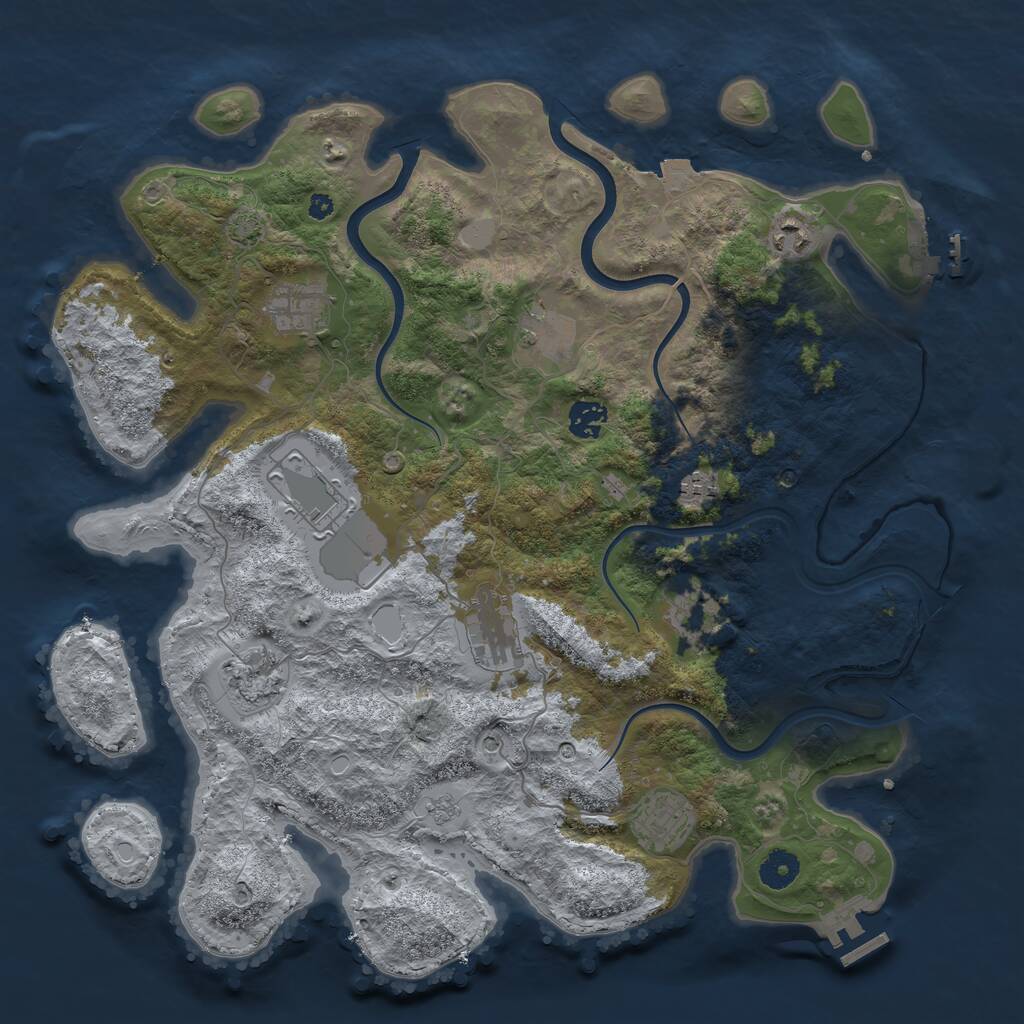 Rust Map: Procedural Map, Size: 3950, Seed: 44689645, 16 Monuments