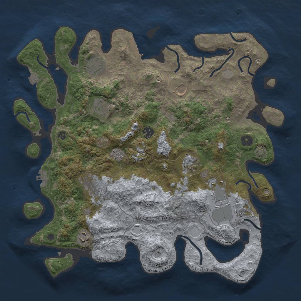 Rust Map: Procedural Map, Size: 3900, Seed: 44963850, 17 Monuments