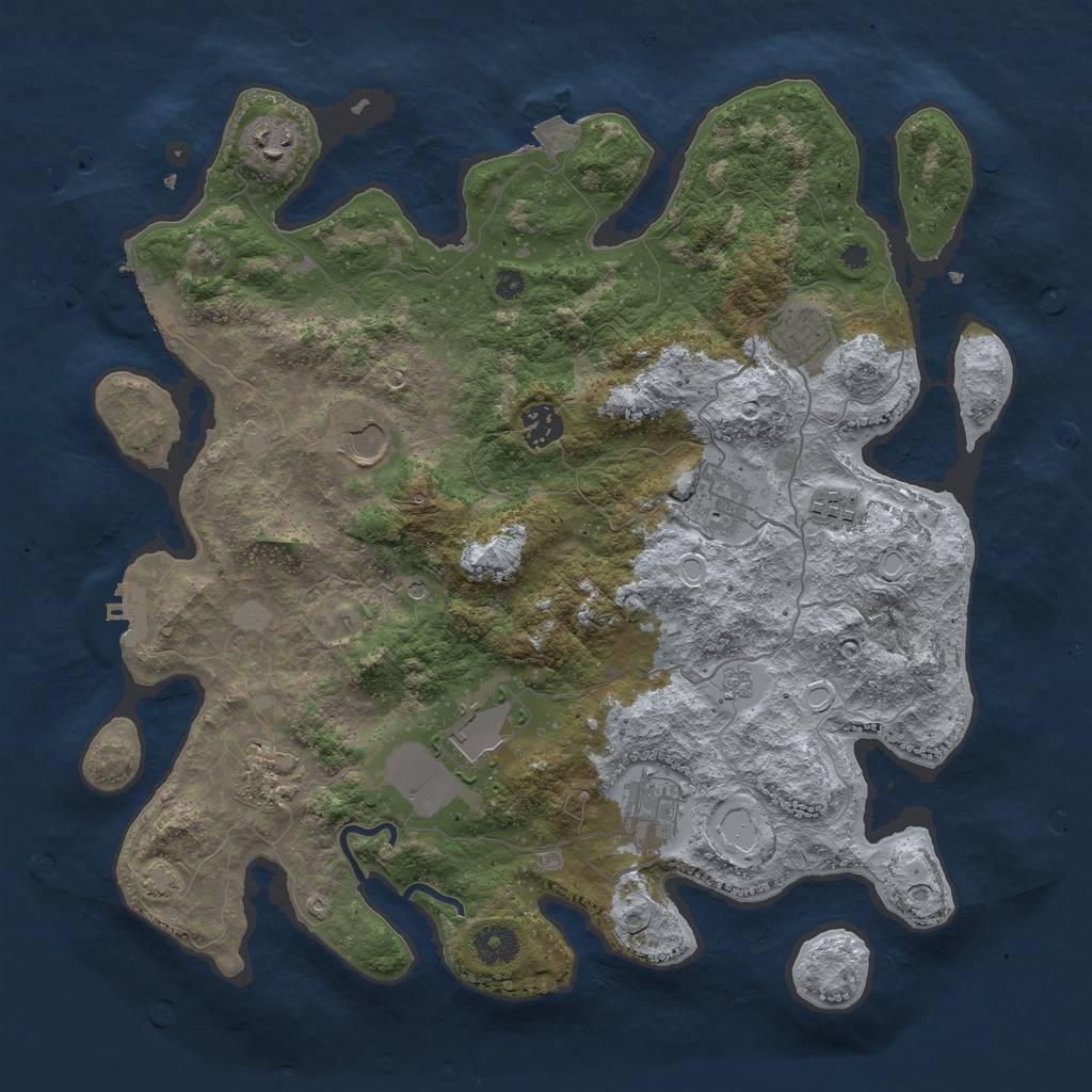 Rust Map: Procedural Map, Size: 3800, Seed: 34510070, 17 Monuments