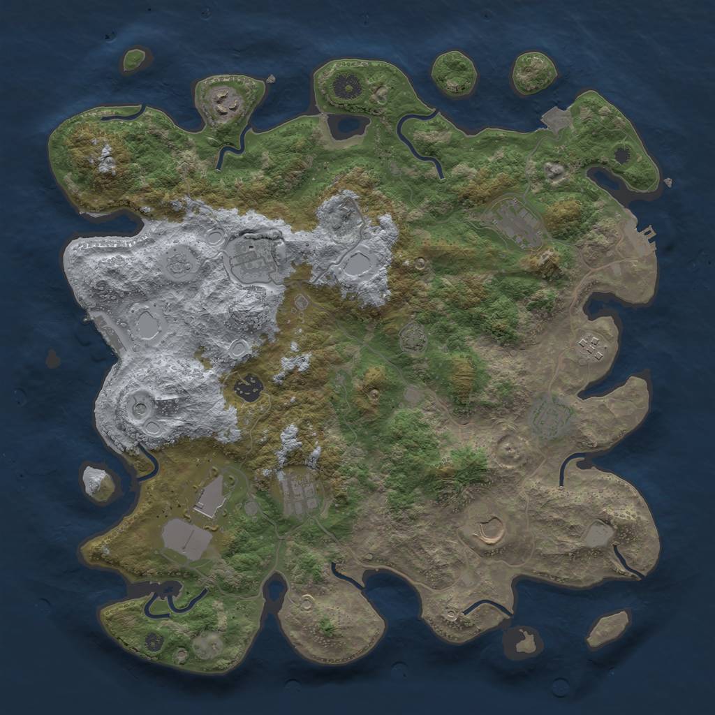 Rust Map: Procedural Map, Size: 3950, Seed: 77826142, 17 Monuments