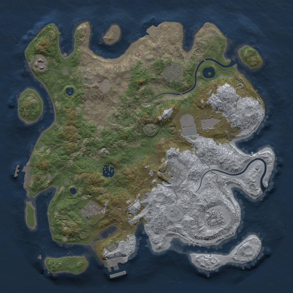 Rust Map: Procedural Map, Size: 3600, Seed: 74396401, 13 Monuments