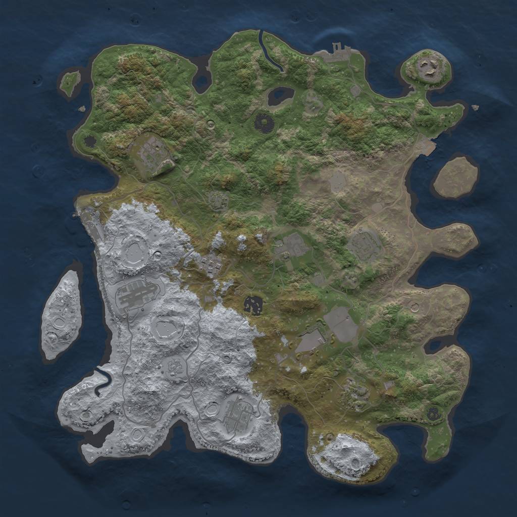 Rust Map: Procedural Map, Size: 3850, Seed: 93053244, 18 Monuments
