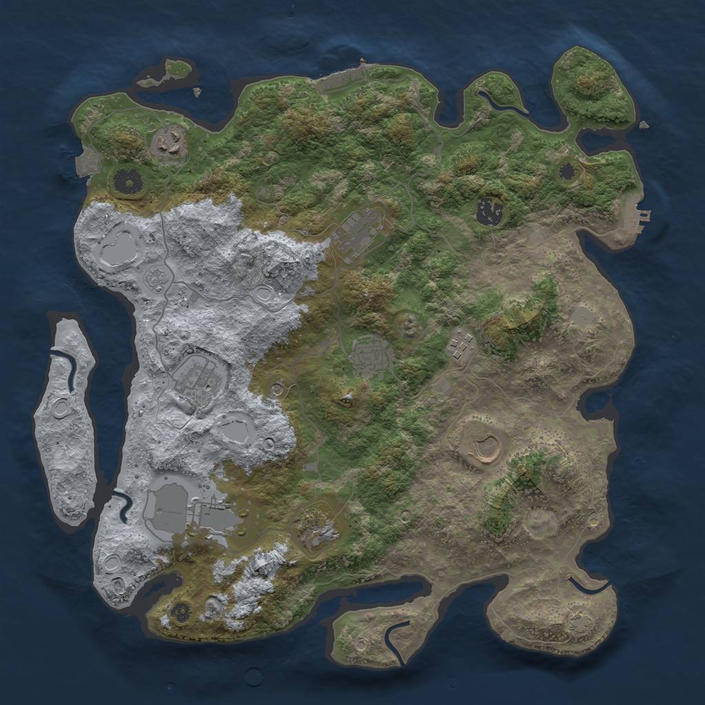 Rust Map: Procedural Map, Size: 3850, Seed: 63256085, 17 Monuments