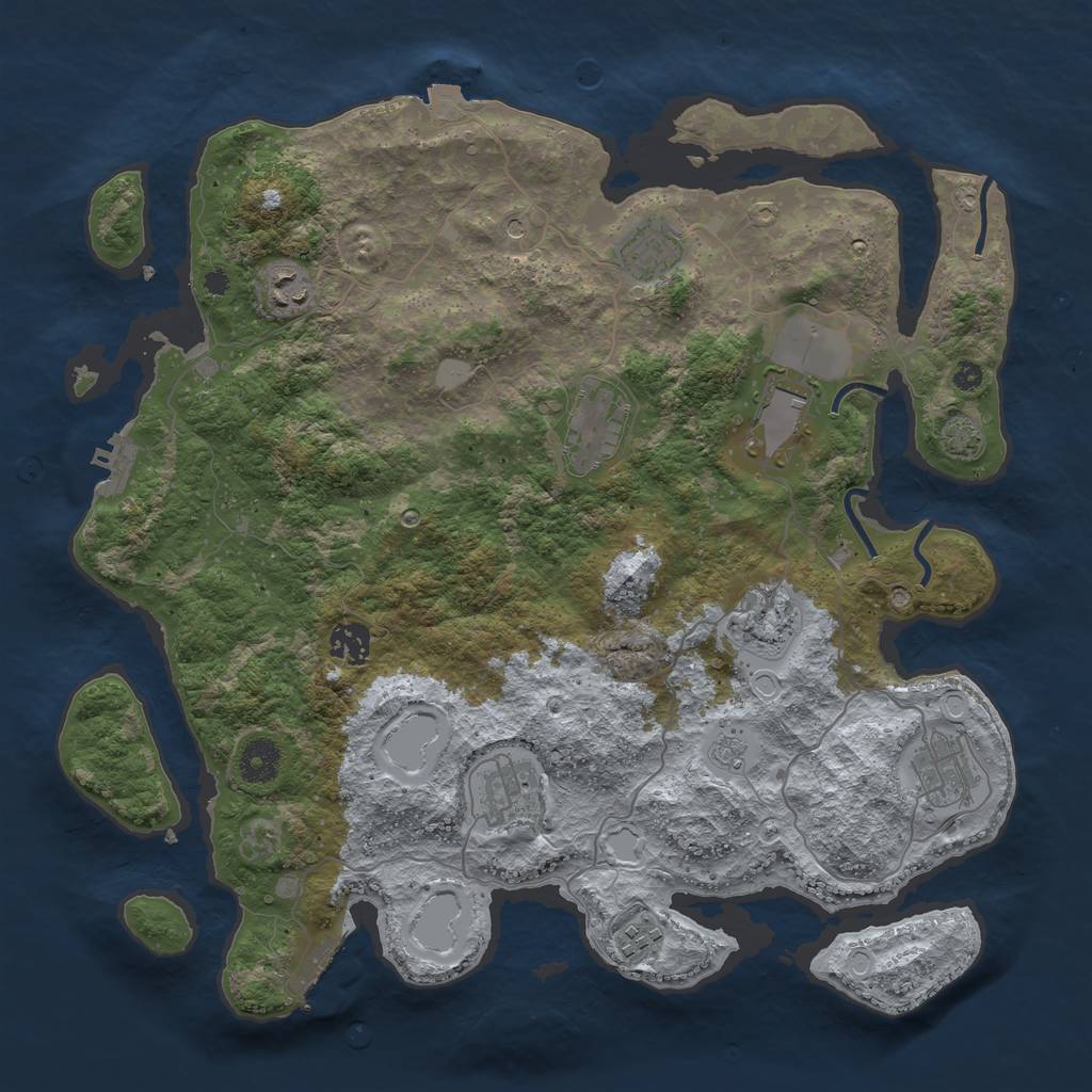 Rust Map: Procedural Map, Size: 3800, Seed: 28966435, 17 Monuments