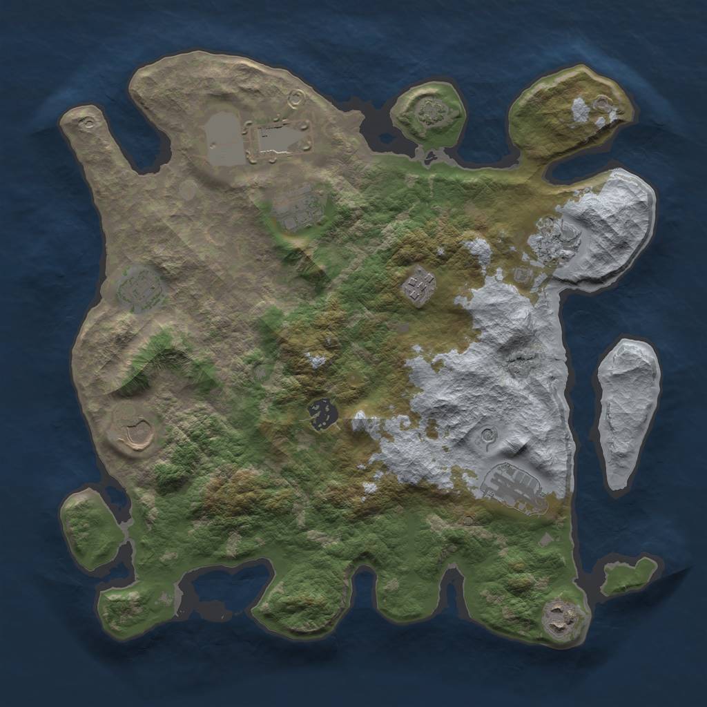 Rust Map: Barren, Size: 3500, Seed: 399791690, 13 Monuments