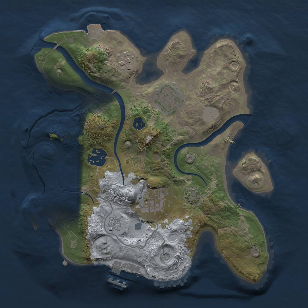 Rust Map: Procedural Map, Size: 2499, Seed: 1223911103, 10 Monuments