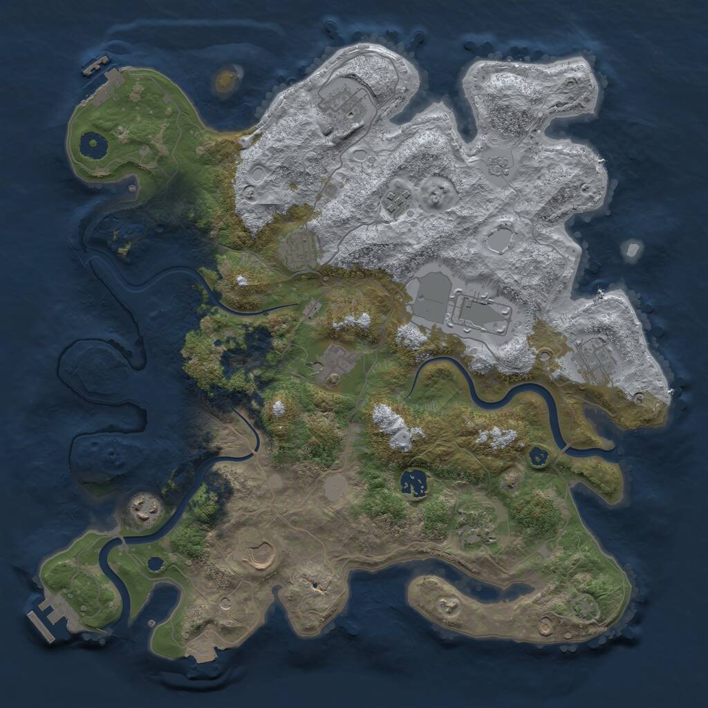 Rust Map: Procedural Map, Size: 3850, Seed: 74872070, 16 Monuments
