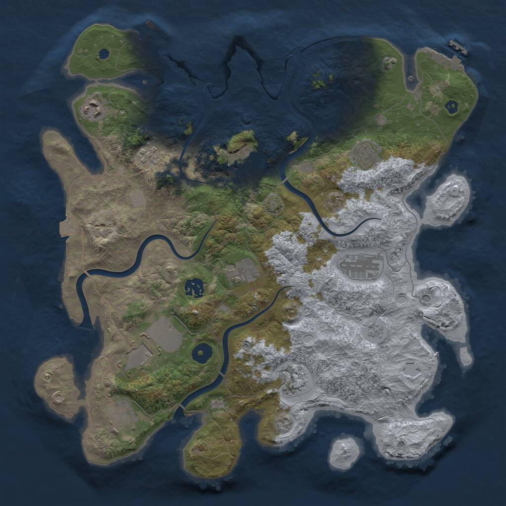Rust Map: Procedural Map, Size: 3800, Seed: 80427949, 16 Monuments