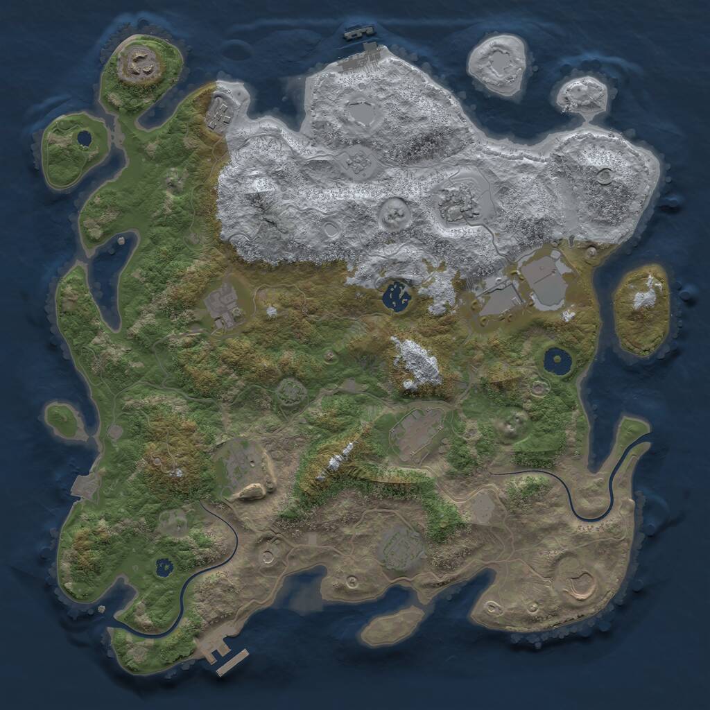 Rust Map: Procedural Map, Size: 3850, Seed: 74468444, 16 Monuments