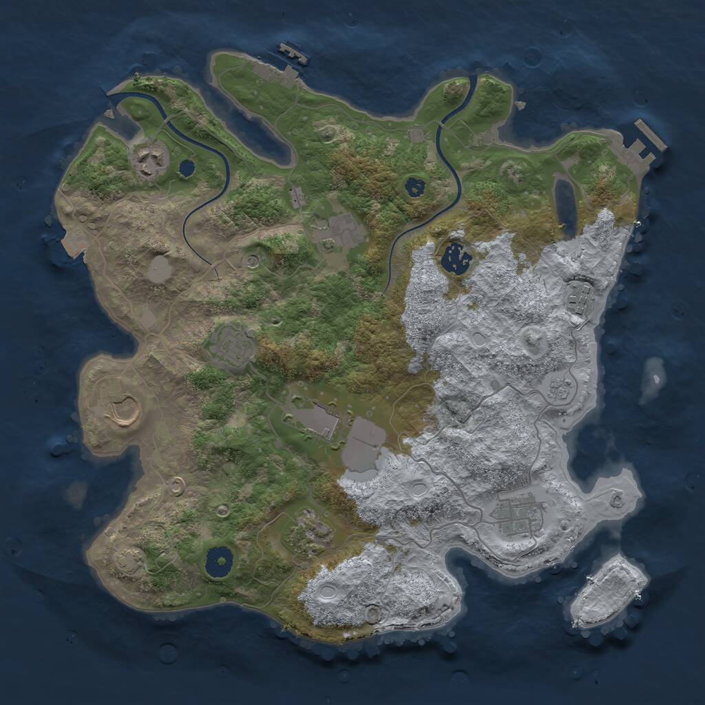 Rust Map: Procedural Map, Size: 3550, Seed: 74626221, 15 Monuments
