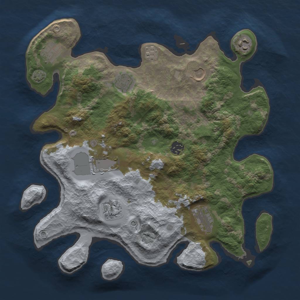 Rust Map: Barren, Size: 3500, Seed: 64044540, 13 Monuments