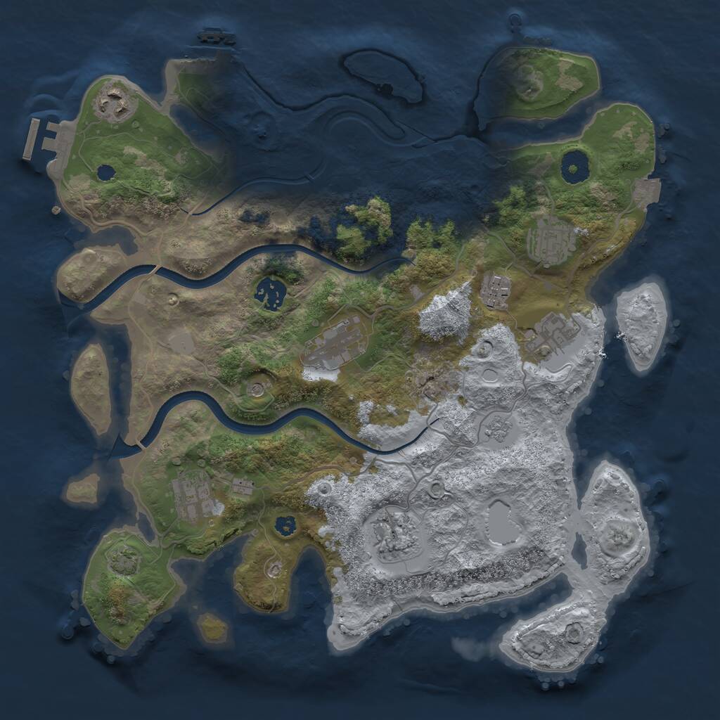 Rust Map: Procedural Map, Size: 3450, Seed: 29871346, 14 Monuments