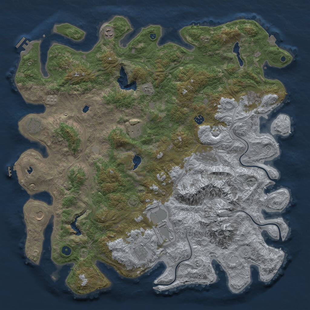 Rust Map: Procedural Map, Size: 5000, Seed: 1043, 16 Monuments