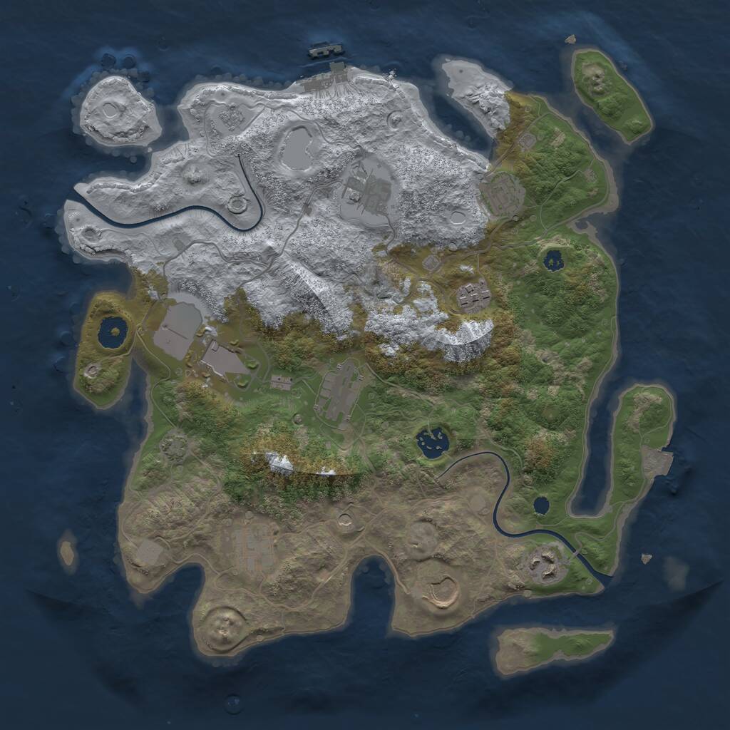 Rust Map: Procedural Map, Size: 3550, Seed: 25118071, 14 Monuments