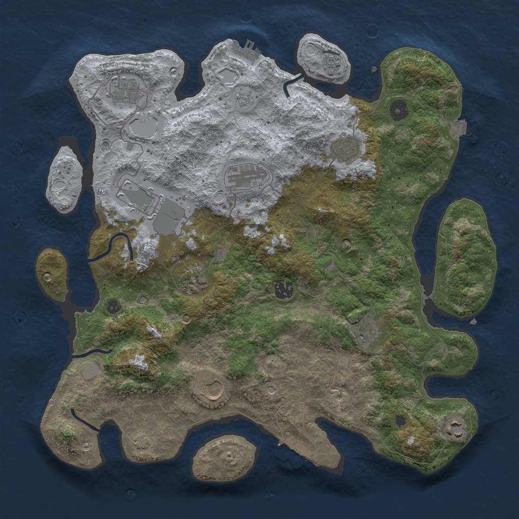 Rust Map: Procedural Map, Size: 3950, Seed: 74680620, 18 Monuments