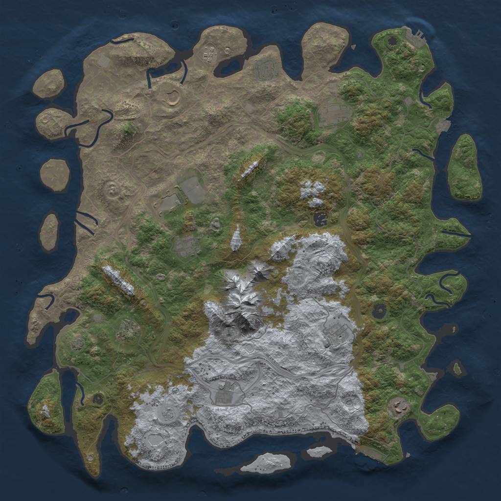 Rust Map: Procedural Map, Size: 5000, Seed: 1720743220, 19 Monuments