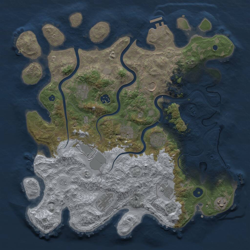 Rust Map: Procedural Map, Size: 3950, Seed: 72786624, 16 Monuments