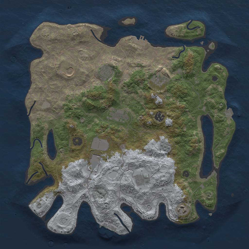 Rust Map: Procedural Map, Size: 3850, Seed: 38477442, 17 Monuments