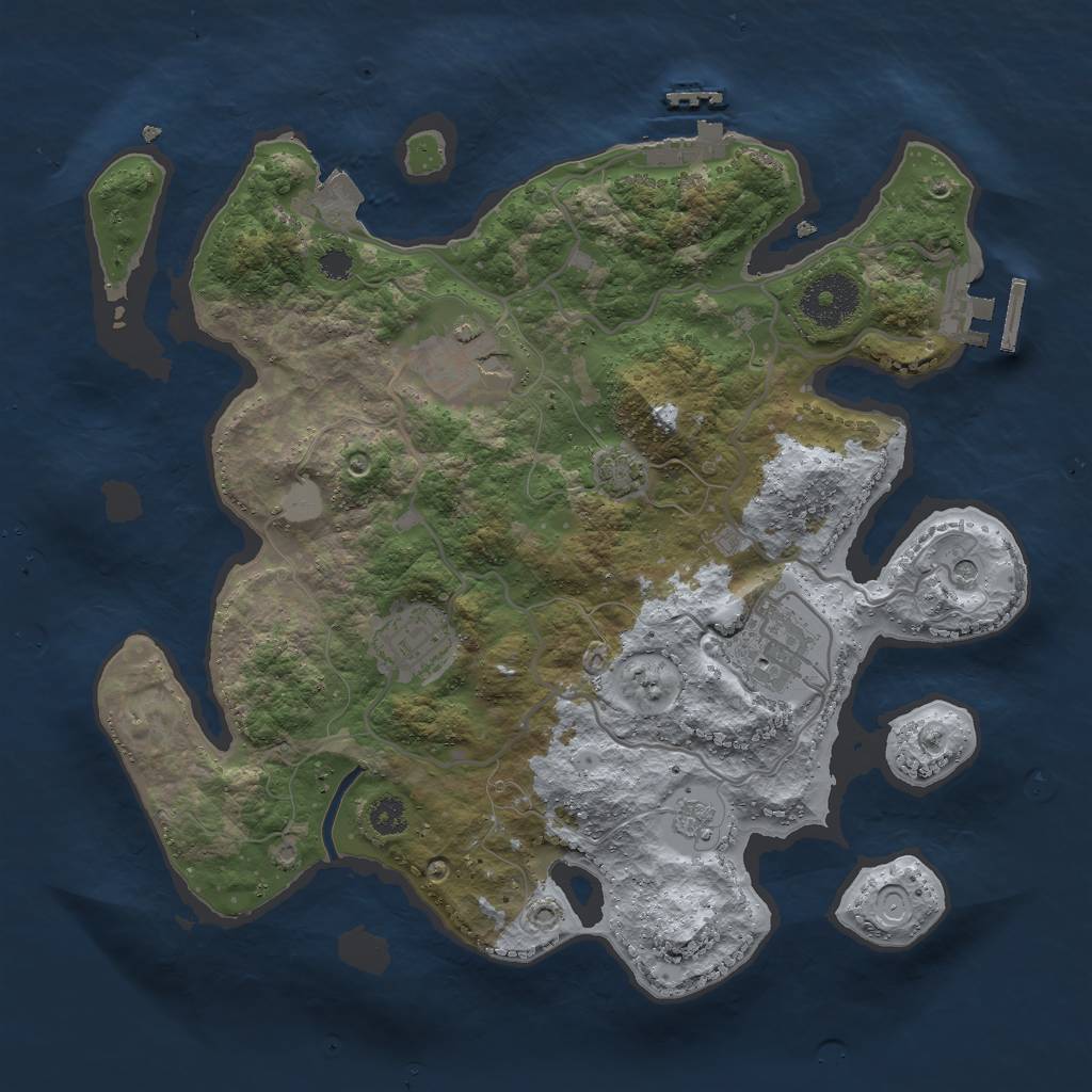 Rust Map: Procedural Map, Size: 3000, Seed: 1127002295, 11 Monuments