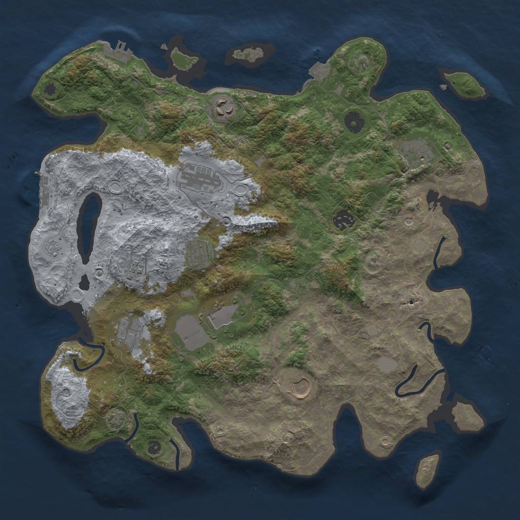 Rust Map: Procedural Map, Size: 3850, Seed: 70734861, 17 Monuments