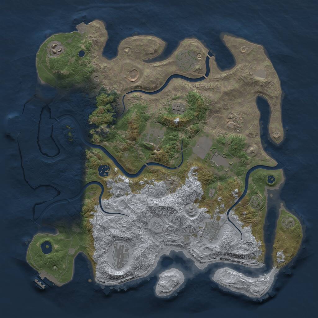 Rust Map: Procedural Map, Size: 3950, Seed: 80100000, 16 Monuments