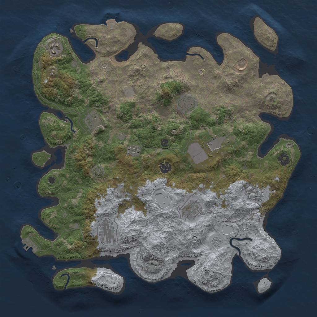 Rust Map: Procedural Map, Size: 3950, Seed: 92776497, 17 Monuments