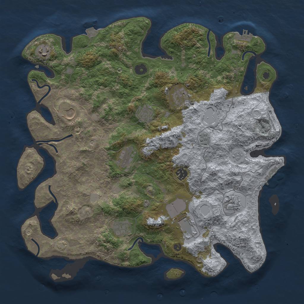 Rust Map: Procedural Map, Size: 3950, Seed: 83072685, 18 Monuments
