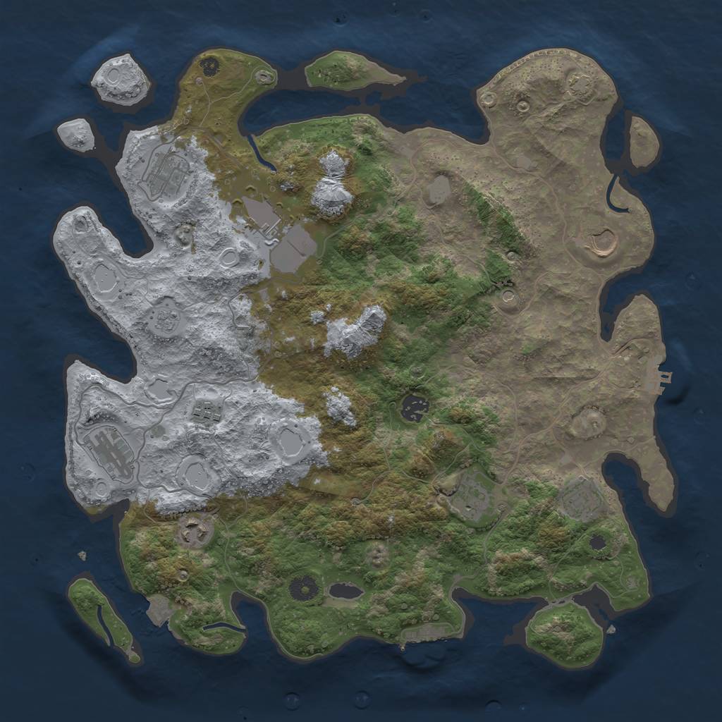 Rust Map: Procedural Map, Size: 3950, Seed: 77778064, 17 Monuments