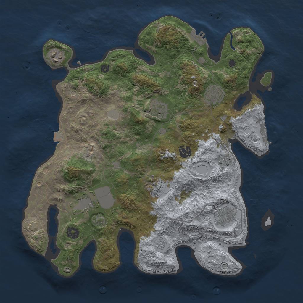 Rust Map: Procedural Map, Size: 3600, Seed: 1233986065, 16 Monuments