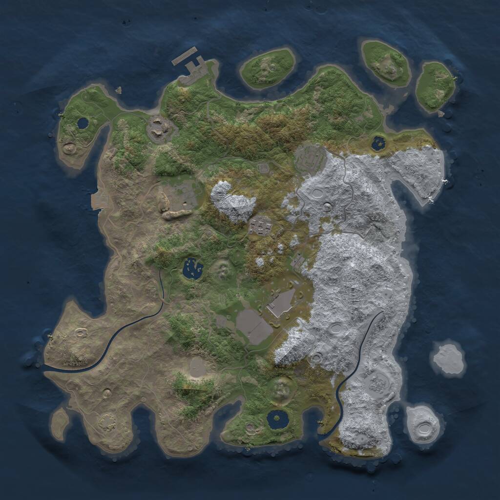 Rust Map: Procedural Map, Size: 3600, Seed: 768563905, 10 Monuments