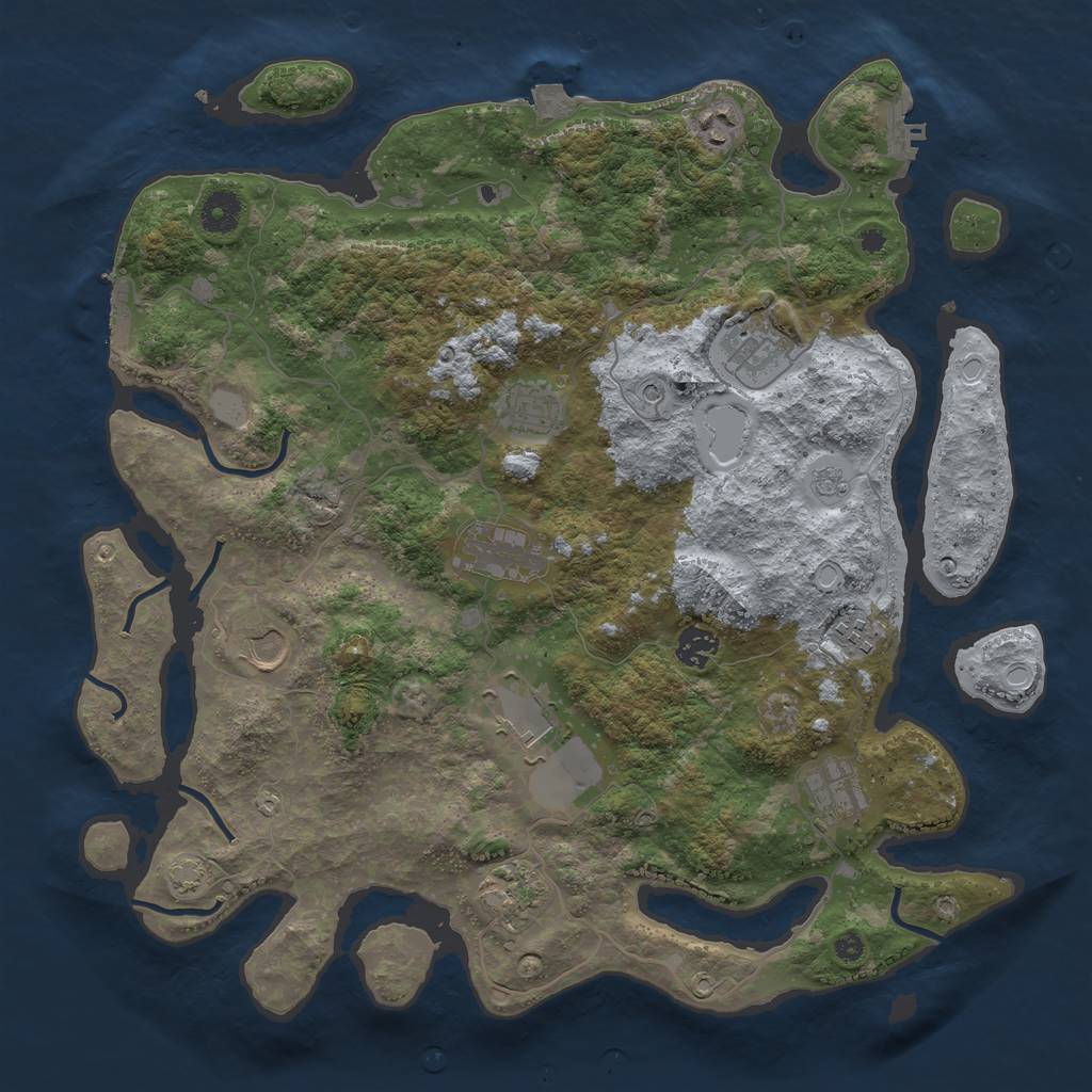 Rust Map: Procedural Map, Size: 3950, Seed: 61788233, 18 Monuments