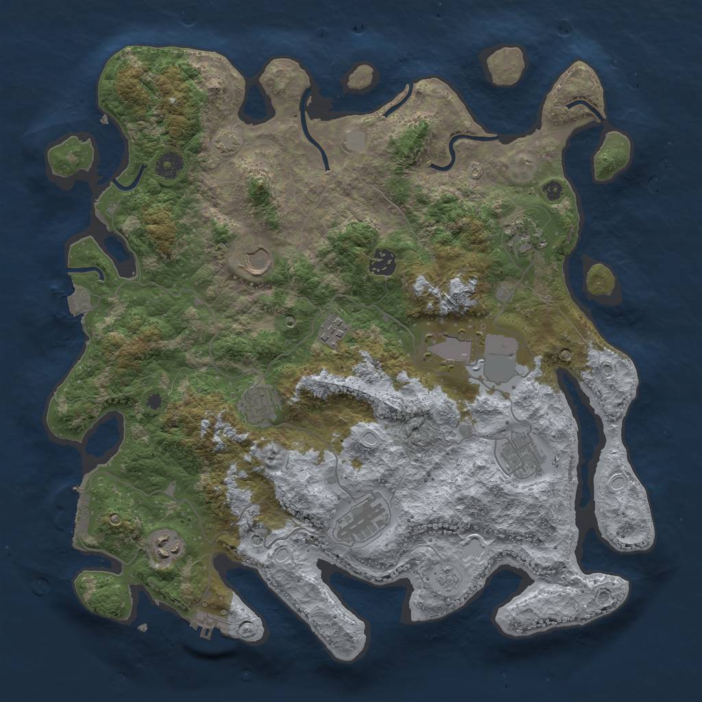 Rust Map: Procedural Map, Size: 3850, Seed: 27834110, 17 Monuments