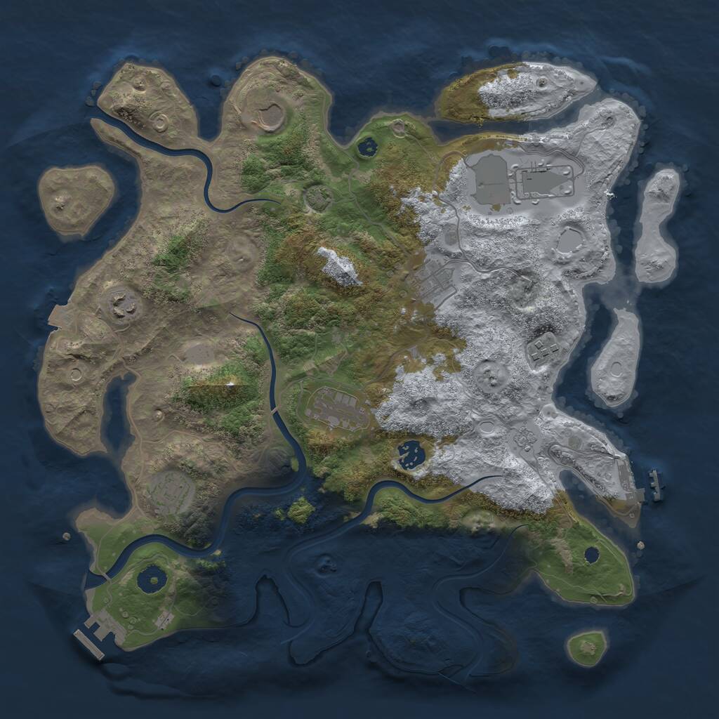 Rust Map: Procedural Map, Size: 3850, Seed: 43099520, 14 Monuments