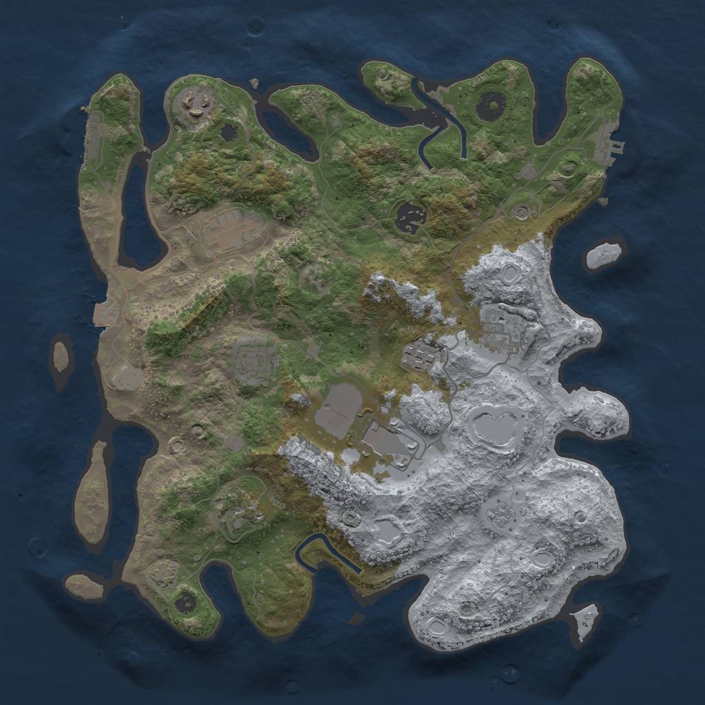 Rust Map: Procedural Map, Size: 3500, Seed: 389515834, 16 Monuments