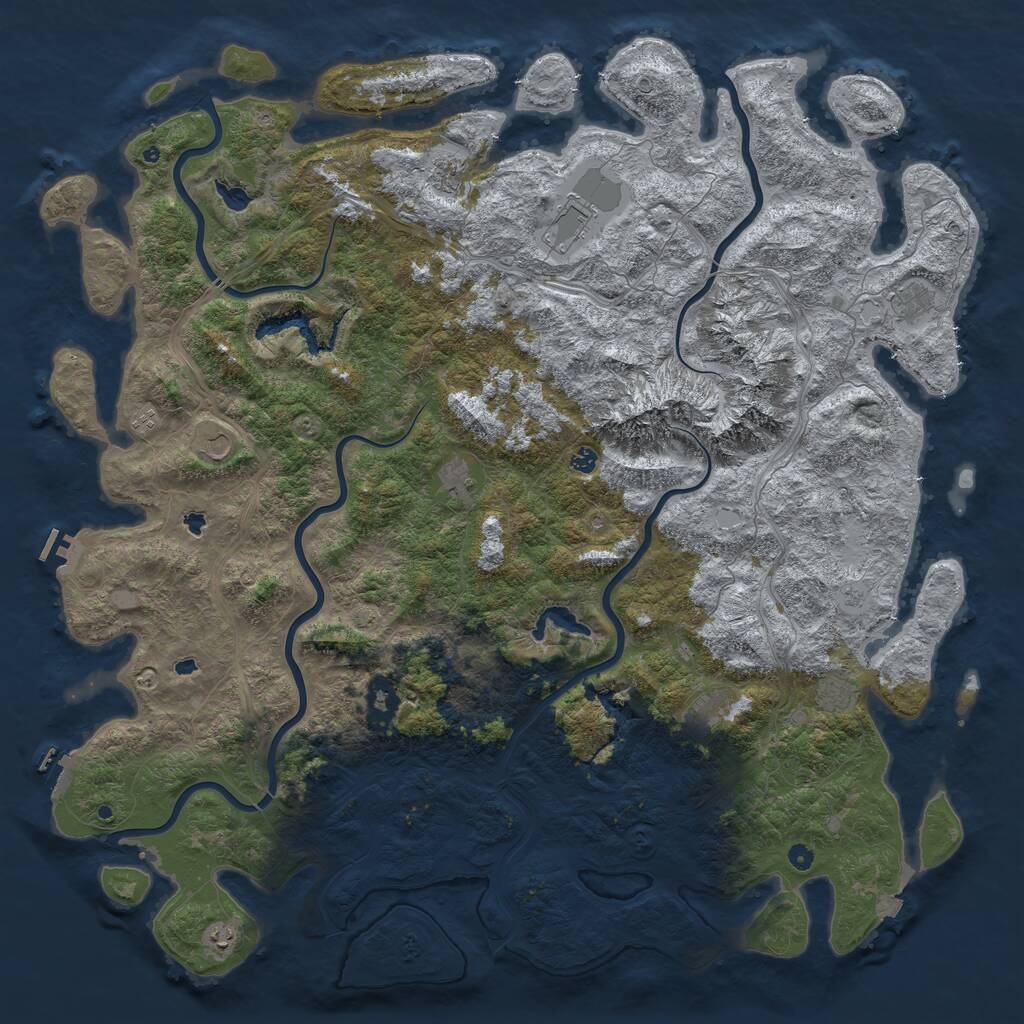 Rust Map: Procedural Map, Size: 6000, Seed: 2029374871, 17 Monuments