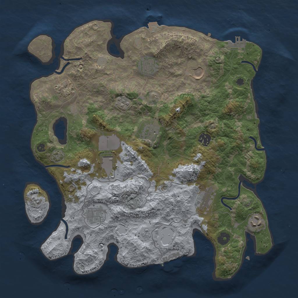 Rust Map: Procedural Map, Size: 3600, Seed: 71299502, 18 Monuments