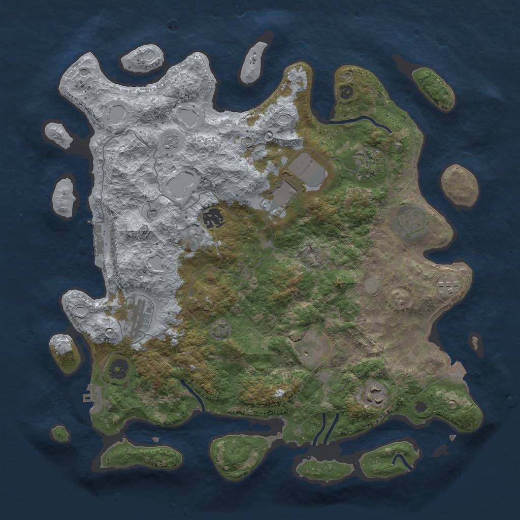 Rust Map: Procedural Map, Size: 3850, Seed: 34886858, 16 Monuments