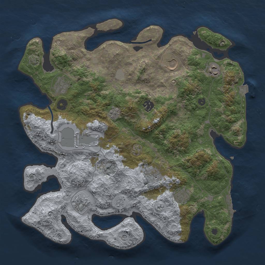 Rust Map: Procedural Map, Size: 3650, Seed: 33067132, 16 Monuments