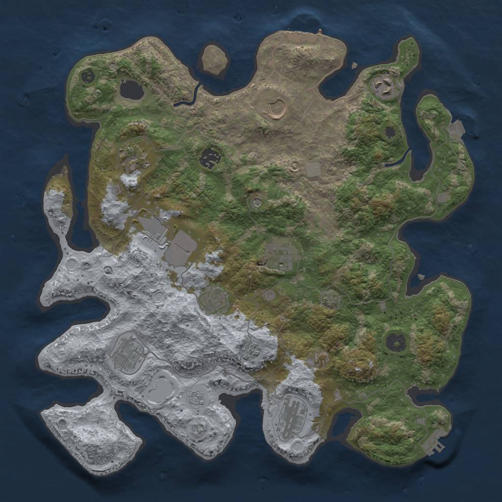 Rust Map: Procedural Map, Size: 3800, Seed: 691217721, 18 Monuments