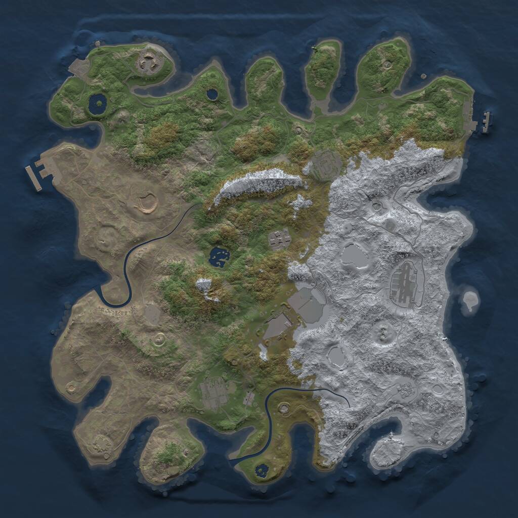 Rust Map: Procedural Map, Size: 3850, Seed: 31052217, 14 Monuments