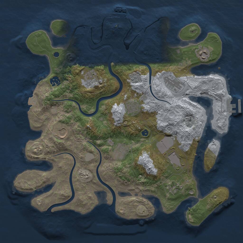 Rust Map: Procedural Map, Size: 3650, Seed: 46123254, 16 Monuments