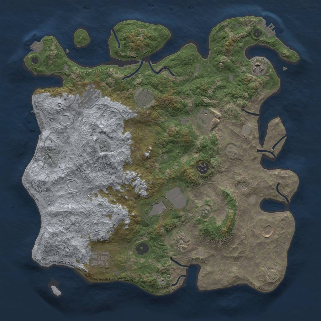 Rust Map: Procedural Map, Size: 3950, Seed: 34913792, 18 Monuments