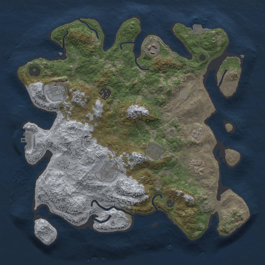 Rust Map: Procedural Map, Size: 3450, Seed: 47762348, 14 Monuments