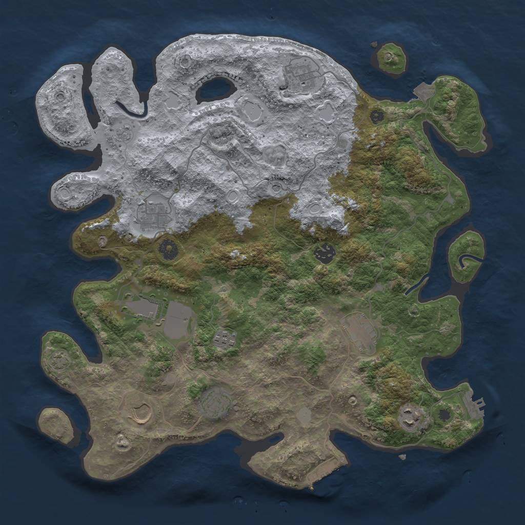Rust Map: Procedural Map, Size: 3900, Seed: 81085743, 17 Monuments