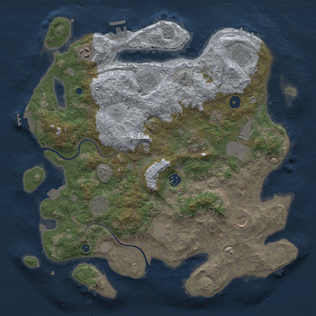 Rust Map: Procedural Map, Size: 3950, Seed: 77328085, 16 Monuments